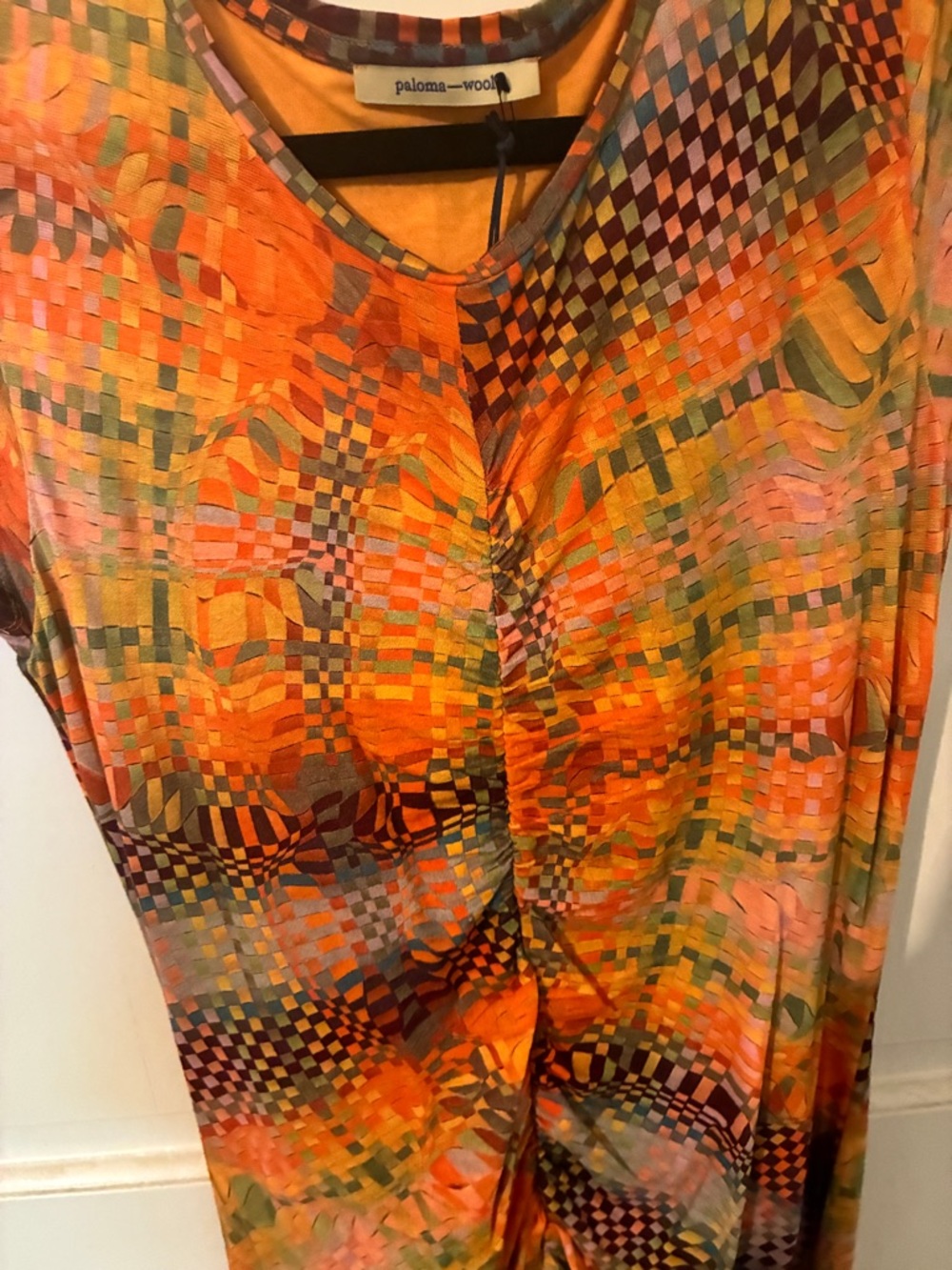 Paloma Wool Multicolor Orange Mosaic Print Ruched - Picture 5 of 10